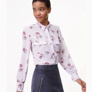 LOFT Floral Print Ruffle Sleeve Utility Blouse